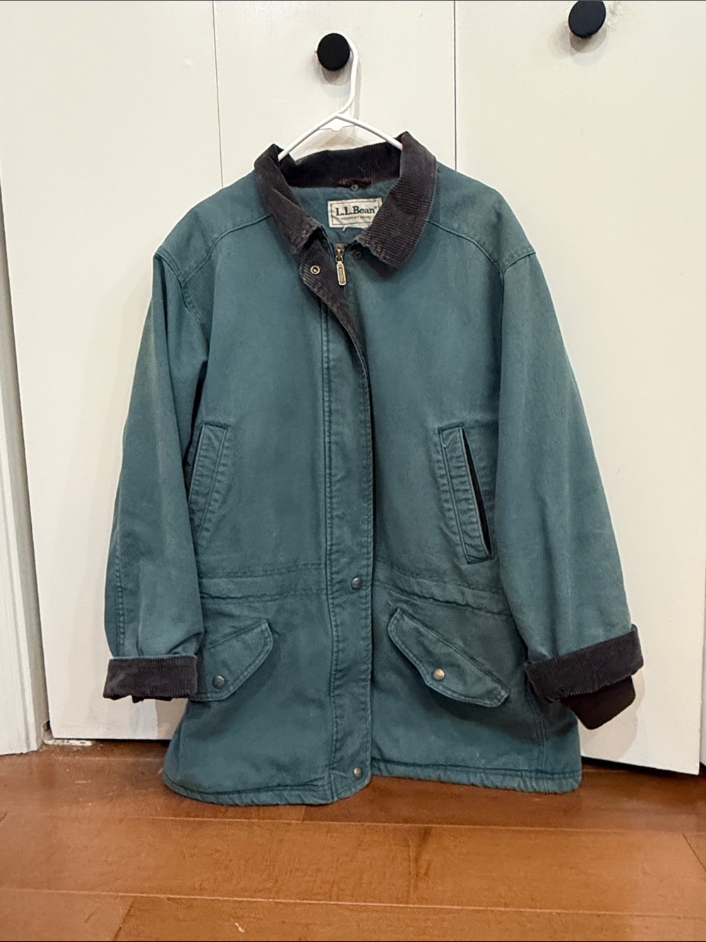 L.L. Bean Teal Jacket with Brown Corduroy Collar